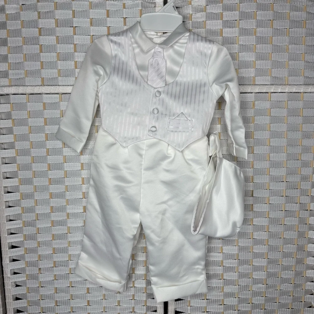 ! NWT. Lauren Madison baby boy Christening Baptism Infant Satin Vest Set w Pant